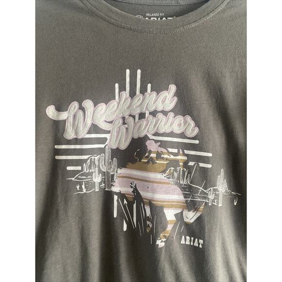 Ariat Women's Large Relaxed Fit Weekend Warrior Brown Graphic Tee Rodeo Western - Picture 2 of 5